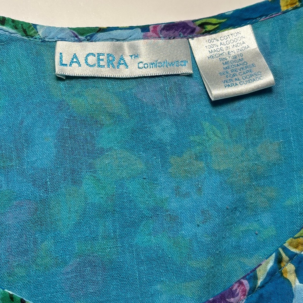 Colorful, tiered floral comfort wear dress. La Cera size medium - Picture 6 of 10